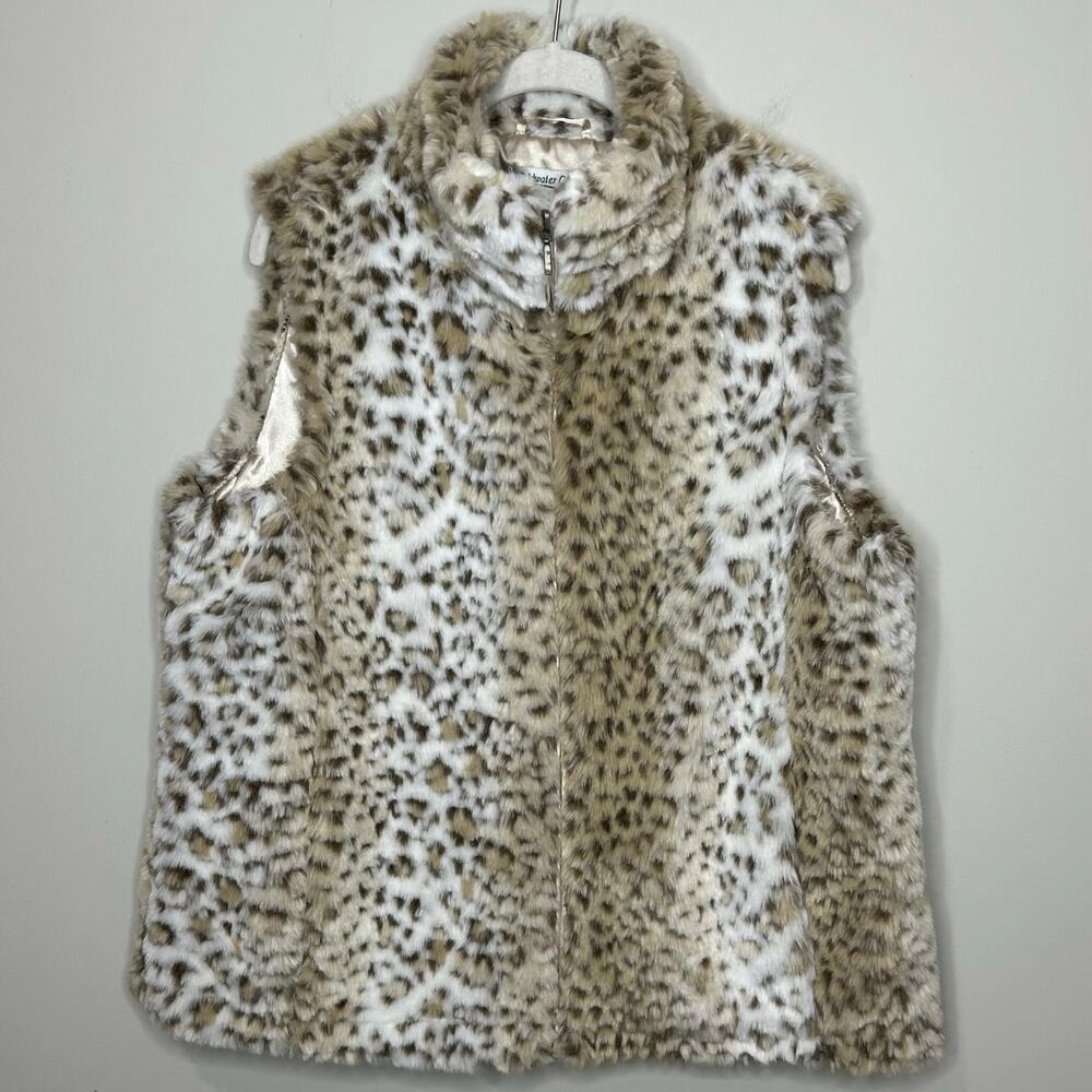 Coldwater Creek Faux Fur Animal Print Vest Size L Mob Wife Cheetah